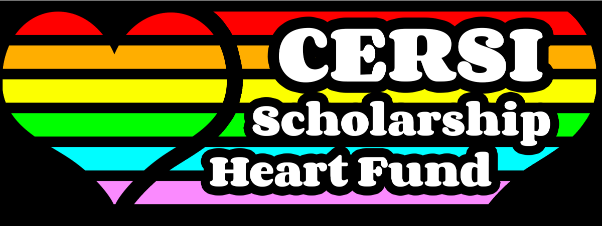 a rainbow striped heart with CERSI Scholarship Heart Fund